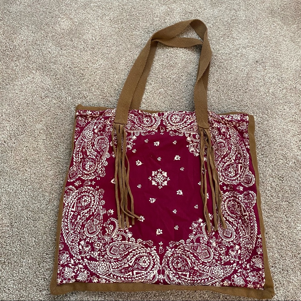 american eagle red bandana printed tote